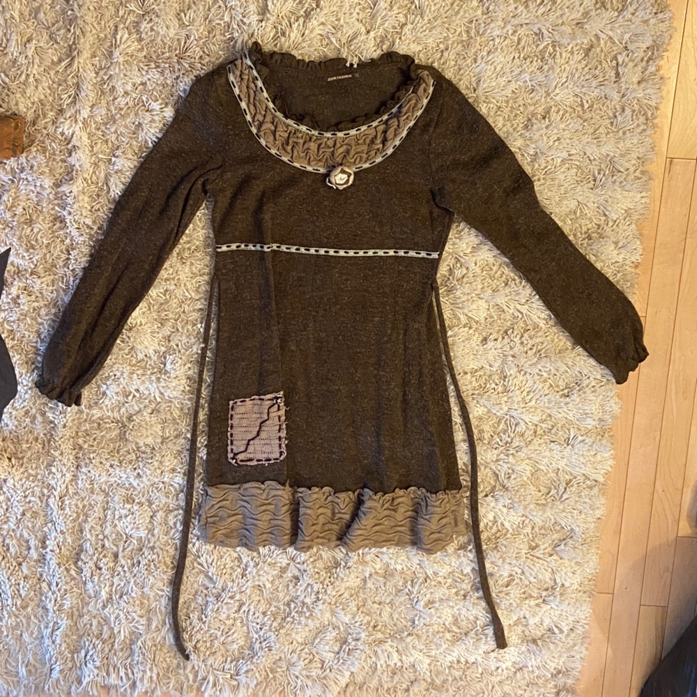 Folksy Long Sleeve Brown Dress